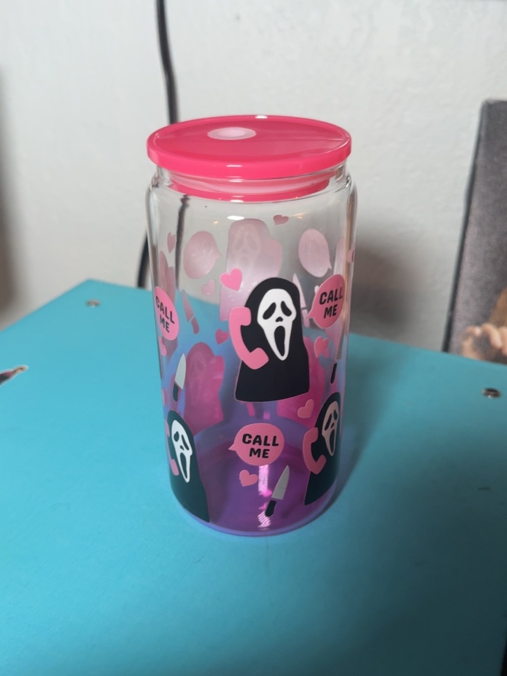 Pink 'Call Me' Ghost Party Drink Jar